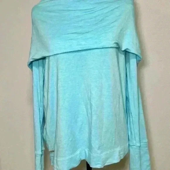 Lilly Pulitzer Off The Shoulder Long Sleeve Sweatshirt Top Aqua Blue M - Picture 5 of 7